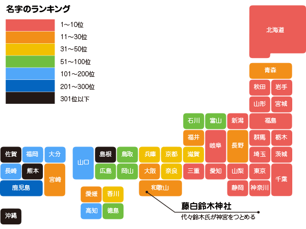 鈴木の苗字分布
