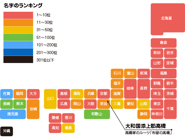 高橋の苗字分布